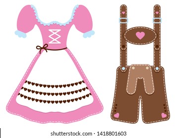 Set Of Two Oktoberfest Icons Dirndl And Leather Trousers