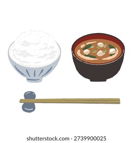 Set of Two Onigiri with Tea and Miso Soup Art
