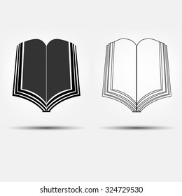 Set of two open book icons, flat and line design, vector