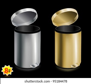 Set of two open trash cans