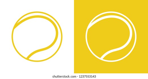 A set of two options for simple icons, contour, ball for tennis. On a white and yellow background. 10 eps
