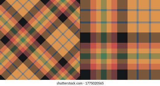 Satz von zwei orangefarbenen Plaid-Mustern. Nahtlose Vektorhintergründe