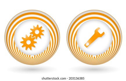 set of two orange icons with symbols