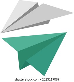 A set of two origami planes on a white isolated background. Vector illustration on the topic of hobbies.