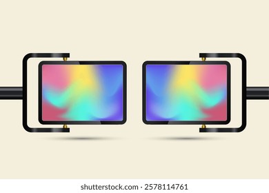 Set of two Outdoor Large LED Screens Mock up with black realistic stand for outdoor,a street LED. A Digital Stand Signage LED Display Mockup with Digital Stand