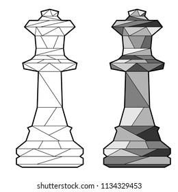 SEt of two outline chess queen or king figure silhouettes isolated on white background