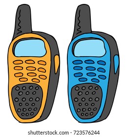 Set of two oval Two Way Radio with buttons. Orange and blue Two Way Radio. vector illustration.