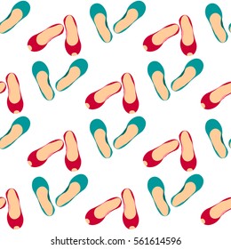 set of two pairs of women's shoes without heels, seamless pattern, sketch illustration, hand drawn, in color