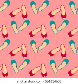 set of two pairs of women's shoes without heels, seamless pattern, sketch illustration, hand drawn, in color