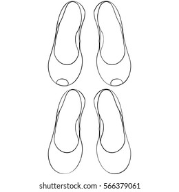 set of two pairs of women's shoes without heels, isolated, sketch illustration, hand drawn