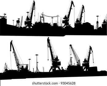 Set of two panoramas of silhouettes of port buildings