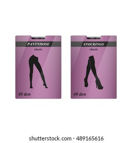 Set of two pantyhoses and stockings carton package box design. Universal packing for stockings and tights pantyhoses.