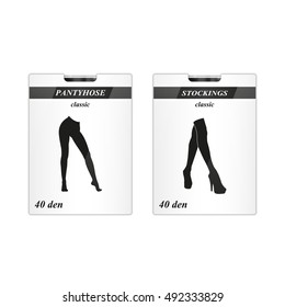 Set of two pantyhoses and stockings carton package box design. Universal packing for stockings and tights pantyhoses.