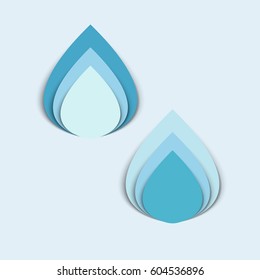 Set of two paper drops of water of different shades of blue. Origami. Trendy style. Vector illustration can be used in the newsletter, brochures, postcards, tickets, advertisements, banner.