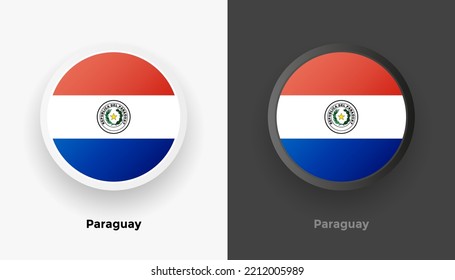 Set of two Paraguay flag buttons in black and white background. Abstract shiny metallic rounded buttons with national country flag