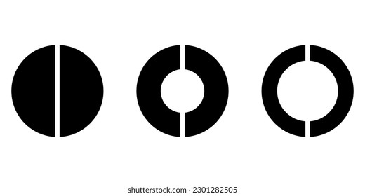 Satz von zwei Teilen des Kreises. Pie-Diagramm mit zwei gleichen Sektoren. Vektorgrafik einzeln auf weißem Hintergrund.