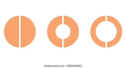 Conjunto de dos partes de círculo. Gráfico circular con dos sectores del mismo tamaño. Ilustración vectorial aislada en fondo blanco.