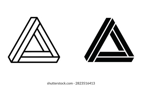 Set of two Penrose triangle icons representing impossible geometry and optical illusions in black and white.