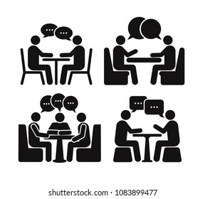 Set of two people at the table icon. Flat design. Vector illustration. Isolated on white background