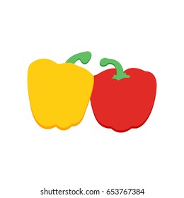 Set of two peppers. Yellow and red  pepper. Vector illustration.