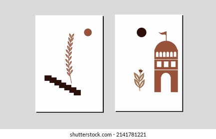 Zwei Böhmische Wanddekor-Stücke mit böhmischer Barockkunst. Minimalistische skandinavische Wanddekorationen. Schöne Wohndekorationen. Kann für Poster, soziale Medien, Einladung, Karten und Tapete.