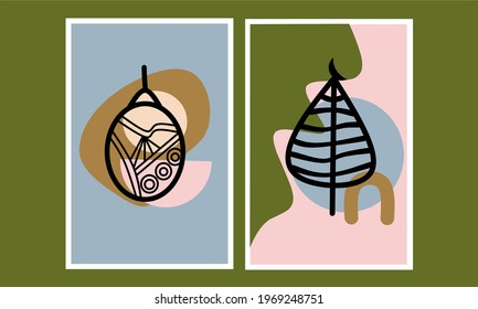 Set two pieces of Happy New Year and marry Christmas wall art Vector. Christian wall decor. Minimalist Christmas card and wall Decorations.