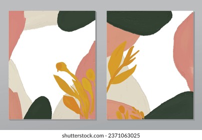 Set two pieces minimal line art flower wall art. Botanical flowers wall print poster. Scandinavian wall decoration home. Can use for wallpaper, wall decor, art deco, background.
