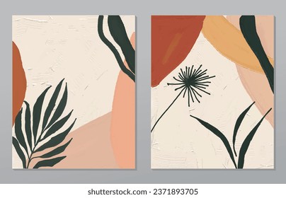 Set two pieces minimal line art flower wall art. Botanical flowers wall print poster. Scandinavian wall decoration home. Can use for wallpaper, wall decor, art deco, background.
