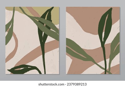 Set two pieces minimal line art flower wall art. Botanical flowers wall print poster. Scandinavian wall decoration home. Can use for wallpaper, wall decor, art deco, background.
