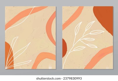Set two pieces minimal line art flower wall art. Botanical flowers wall print poster. Scandinavian wall decoration home. Can use for wallpaper, wall decor, art deco, background.
