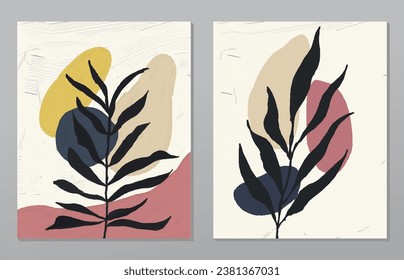 Set two pieces minimal line art flower wall art. Botanical flowers wall print poster. Scandinavian wall decoration home. Can use for wallpaper, wall decor, art deco, background.

