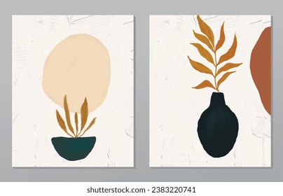 Set two pieces minimal line art flower wall art. Botanical flowers wall print poster. Scandinavian wall decoration home. Can use for wallpaper, wall decor, art deco, background.
