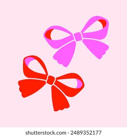 Set of two pink and red bows. Girly print. Printable flat illustration for textile, fabric, wallpaper, wrapping