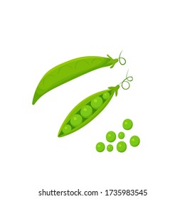 Set of two pods green peas, isolated on white background. Vector flat illustration.