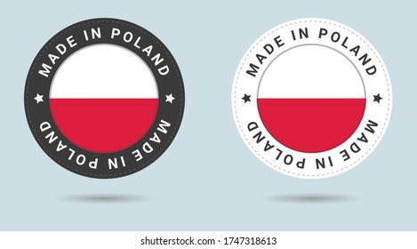 Set of two Polish stickers. Made in Poland. Simple icons with flags.