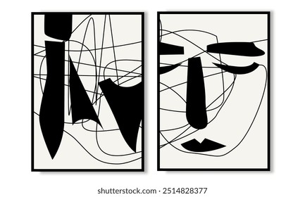 Conjunto de dos retratos de arte de pared moderno. colecciones de impresión de pared de dibujo de línea de cara surrealista. Bueno para el Fondo de pantalla, cartel de Vector, decoraciones de pared y art deco.