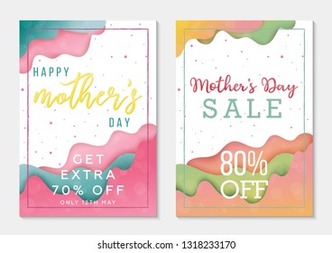 Set of two promotion banners to Mothers Day, creative papercut templates for business, colorful backgrounds
