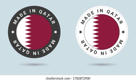 Set of two Qatar stickers. Made in Qatar. Simple icons with flags.