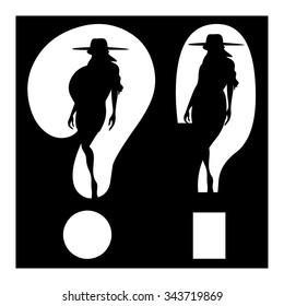 Set of two question marks woman silhouette symbol isolated on white. Vector Illustration