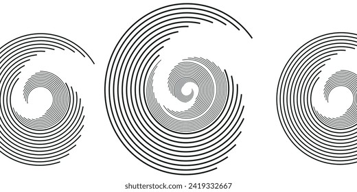 Set of two radial hypnotic spirals, on transparent background