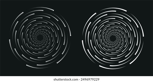 Set of two radial hypnotic spirals, on transparent background