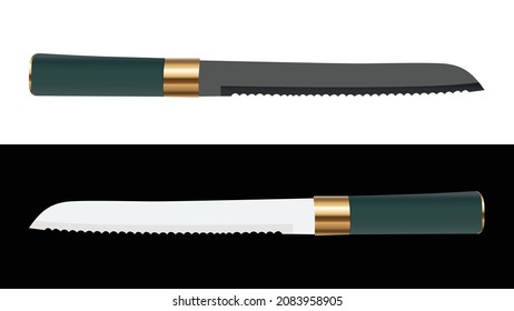 set of two realistic bread knives isolated, bread knives, Cutlery icon set, Vector illustration