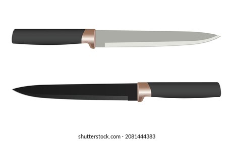 set of two realistic kitchen knives isolated on white, Vector illustration, chef knives, Cutlery icon set