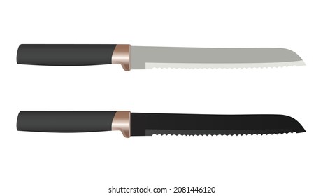 set of two realistic kitchen knives isolated on white, Vector illustration, chef knives, Cutlery icon set, bread Knife