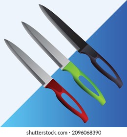 set of two realistic kitchen knives isolated on white and blue background, Vector illustration, chef knife, Cutlery icon set