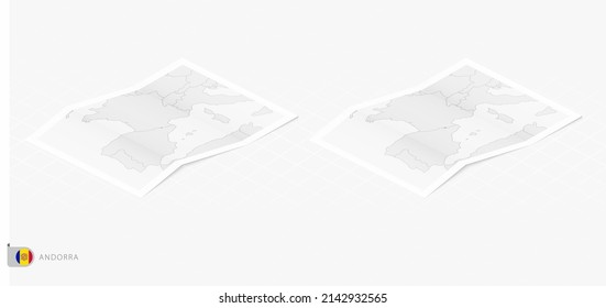 Set of two realistic map of Andorra with shadow. The flag and map of Andorra in isometric style. Vector template.