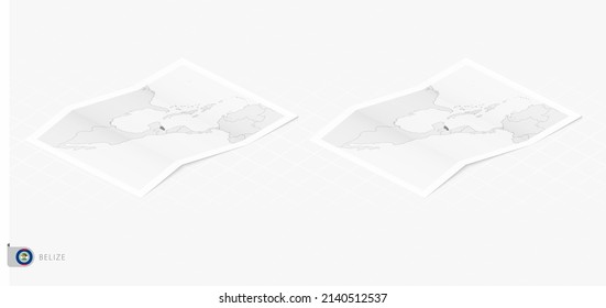 Set of two realistic map of Belize with shadow. The flag and map of Belize in isometric style. Vector template.