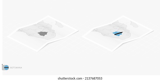 Set of two realistic map of Botswana with shadow. The flag and map of Botswana in isometric style. Vector template.