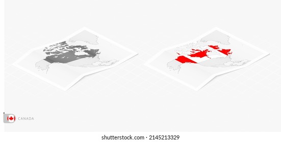 Set of two realistic map of Canada with shadow. The flag and map of Canada in isometric style. Vector template.