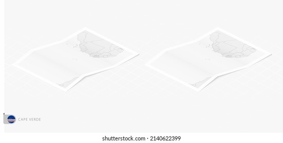 Set of two realistic map of Cape Verde with shadow. The flag and map of Cape Verde in isometric style. Vector template.